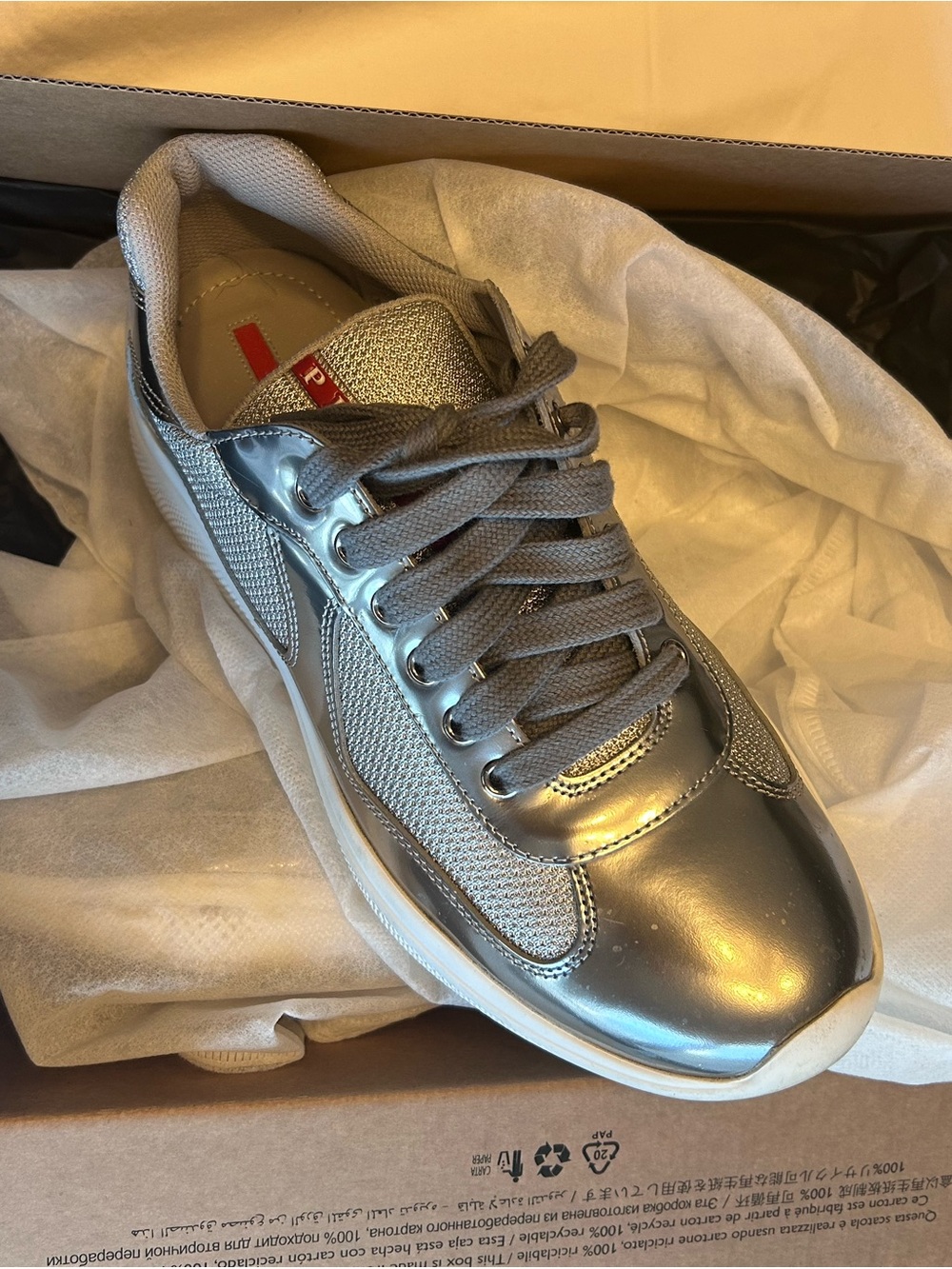 Prada Women's Metallic Gray and Light Gray Athletic Sneakers - Picture 3 of 5